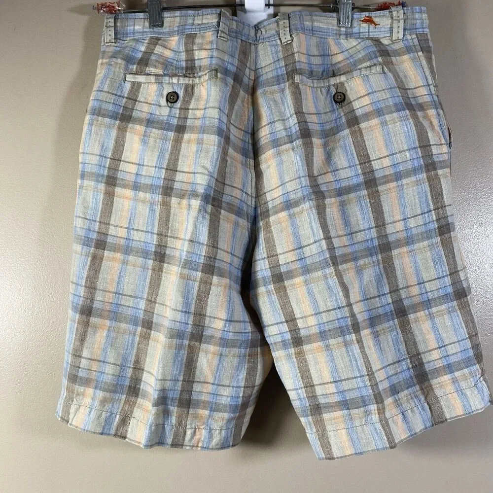 Tommy Bahama Mens Shorts 34 Linen Blend Plaid Summer Preppy Casual Golf Resort